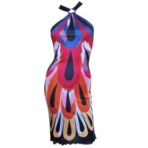RARE MISSONI Sz 2-6 vibrant colored, silk tunic, halter style, opulent luxury